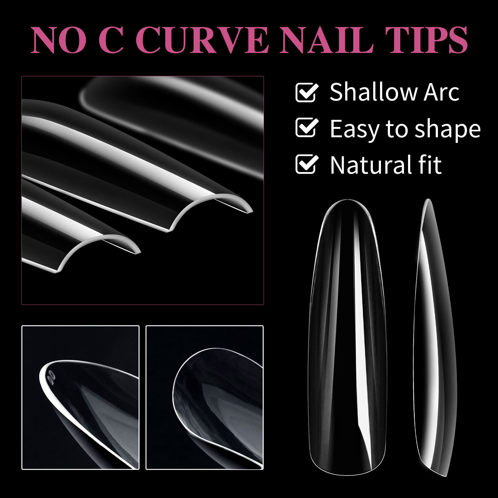 4 In 1 Clear Full Cover Coffin-midium Nail Tips